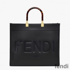 Fendi Medium Sunshine Shopper Bag In ROMA Logo Calf Leather Black