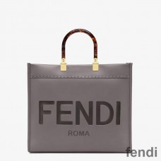 Fendi Medium Sunshine Shopper Bag In ROMA Logo Calf Leather Grey