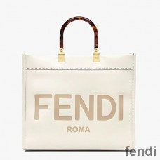 Fendi Medium Sunshine Shopper Bag In ROMA Logo Calf Leather White