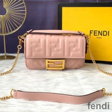 Fendi Mini Baguette Bag In FF Motif Nappa Leather Cherry