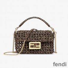 Fendi Mini Baguette Bag In Fabric Interlace Coffee