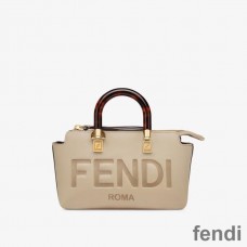 Fendi Mini By The Way Boston Bag In ROMA Logo Calf Leather Grey