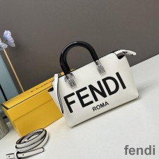 Fendi Mini By The Way Boston Bag In ROMA Logo Calf Leather White/Black