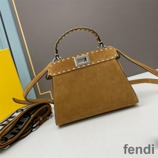 Fendi Mini Peekaboo Iconic Bag In Stitching Suede Brown