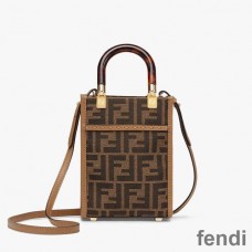 Fendi Mini Sunshine Shopper Bag In FF Motif Fabric Brown