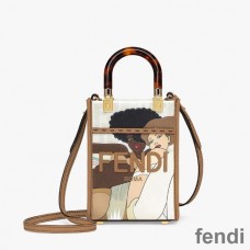 Fendi Mini Sunshine Shopper Bag In Girls Graphics FF Motif Fabric White