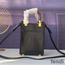 Fendi Mini Sunshine Shopper Bag In ROMA Logo Calf Leather Black