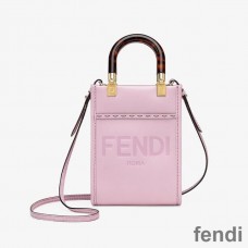Fendi Mini Sunshine Shopper Bag In ROMA Logo Calf Leather Pink