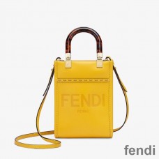 Fendi Mini Sunshine Shopper Bag In ROMA Logo Calf Leather Yellow