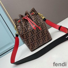Fendi Mon Tresor Bucket Bag In FF Motif Calf Leather Brown