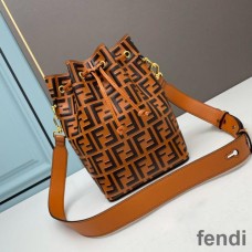 Fendi Mon Tresor Bucket Bag In FF Motif Calf Leather Orange