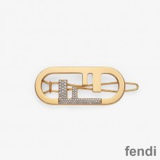 Fendi O'Lock Hair Clip In Crystal Metal Gold