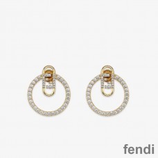Fendi O'Lock Hoop Earrings In Crystals Metal Gold