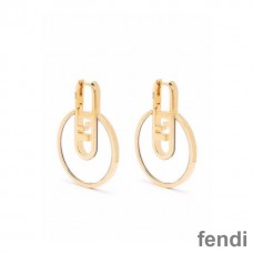 Fendi O'Lock Hoop Earrings In Metal Gold
