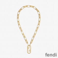 Fendi O'Lock Mesh Necklace In Metal Gold