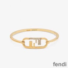Fendi O'Lock Oval Bracelet In Crystals Metal Gold