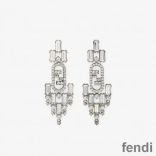 Fendi O'Lock Pendant Earrings In Metal with Geometric Crystals Palladium