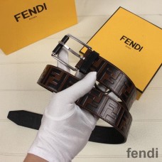 Fendi Pin Buckle Belt In FF Motif Nappa Leather Brown/Silver