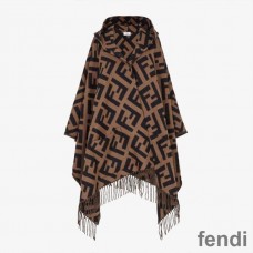 Fendi Poncho with Hood In FF Motif Cashmere Brown