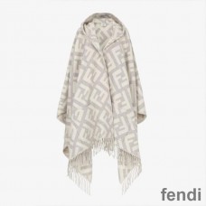 Fendi Poncho with Hood In FF Motif Cashmere Grey