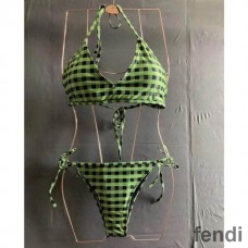 Fendi Reversible Bikini with Ties Women Checkered FF Motif Lycra Green/Brown