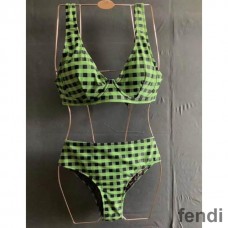 Fendi Reversible Underwear Set Women Checkered FF Motif Lycra Green/Brown
