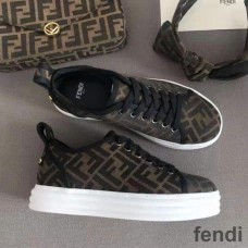 Fendi Rise Sneakers Women FF Motif Fabric Coffee