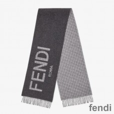 Fendi Roma Logo Scarf In Wool and Cashmere Grey