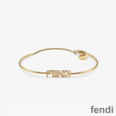 Fendi Signature Bracelet In Metal with Crystals Gold