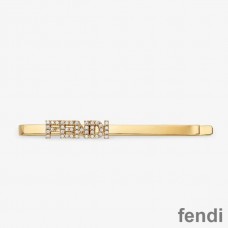 Fendi Signature Hair Clip In Crystal Metal Gold