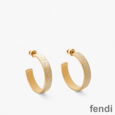 Fendi Small Forever Hoop Earrings In Enamel Metal White/Gold
