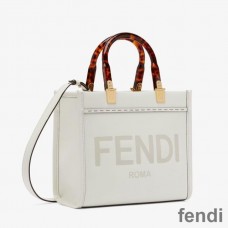Fendi Small Sunshine Shopper Bag In ROMA Logo Calf Leather White