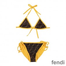 Fendi Triangle Bikini with Ties Women FF Motif Lycra Brown/Yellow