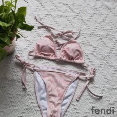Fendi Triangular Bikini with Ties Women Graphic Logo Motif Lycra Pink
