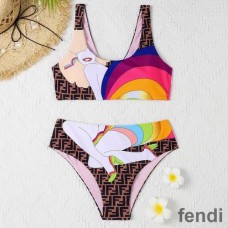 Fendi Underwear Set Women Rainbow Girl FF Motif Lycra Brown/Pink