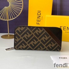 Fendi Zip Around Wallet In FF Motif Fabric Brown/Coffee