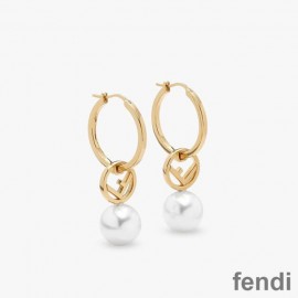 F Is Fendi Hoop Earrings In Metal with Pearls Gold