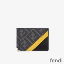 Fendi Bill Clip In FF Motif Fabric Black/Yellow