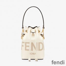 Fendi Mini Mon Tresor Bucket Bag In ROMA Logo Calf Leather White