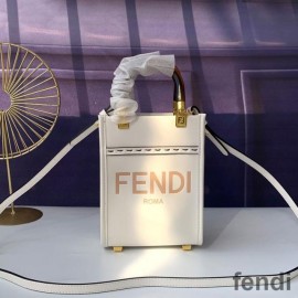 Fendi Mini Sunshine Shopper Bag In ROMA Logo Calf Leather White
